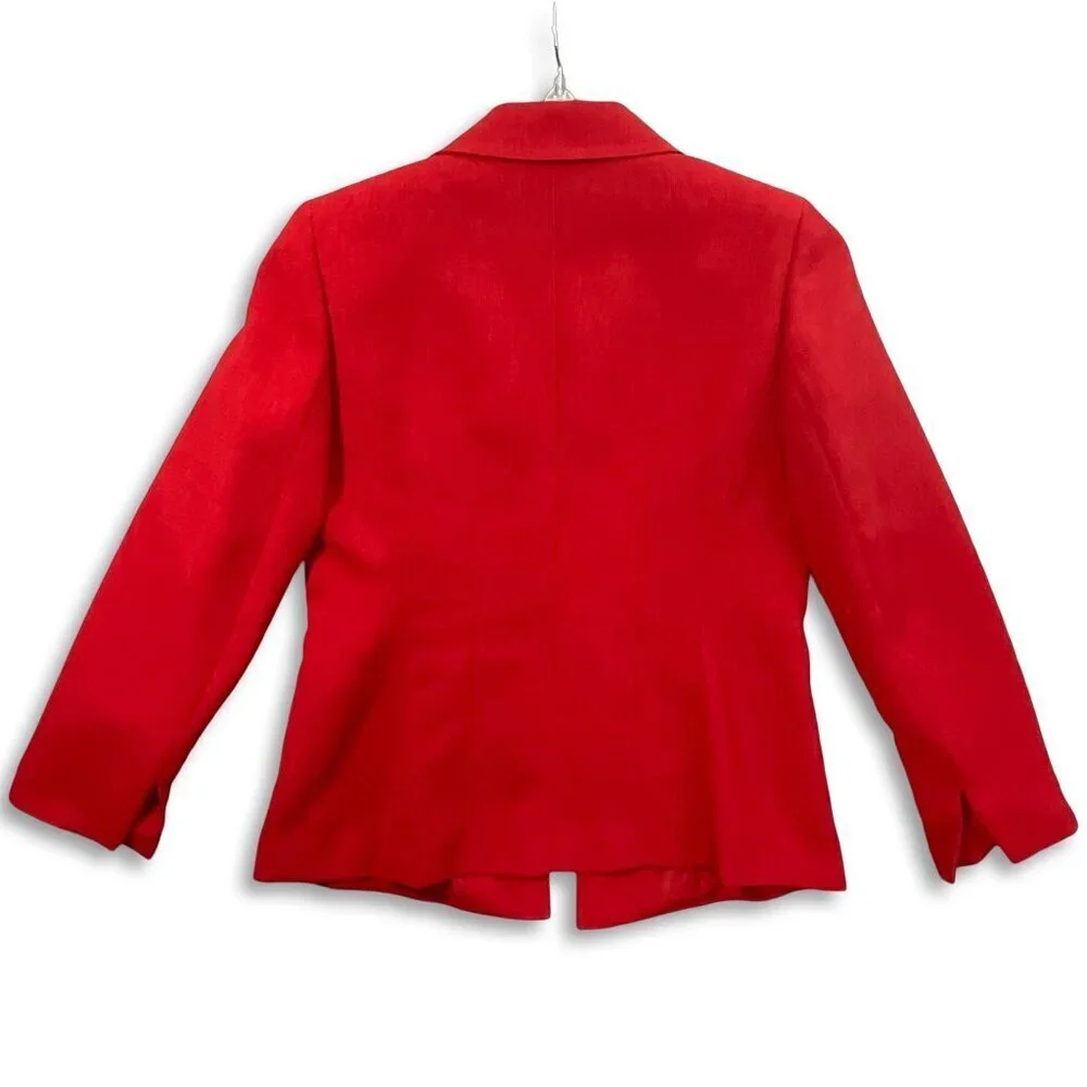 Kasper Red Open Front‎ Blazer Jacket Womens 6P Lined Minimalist Corporate Chic